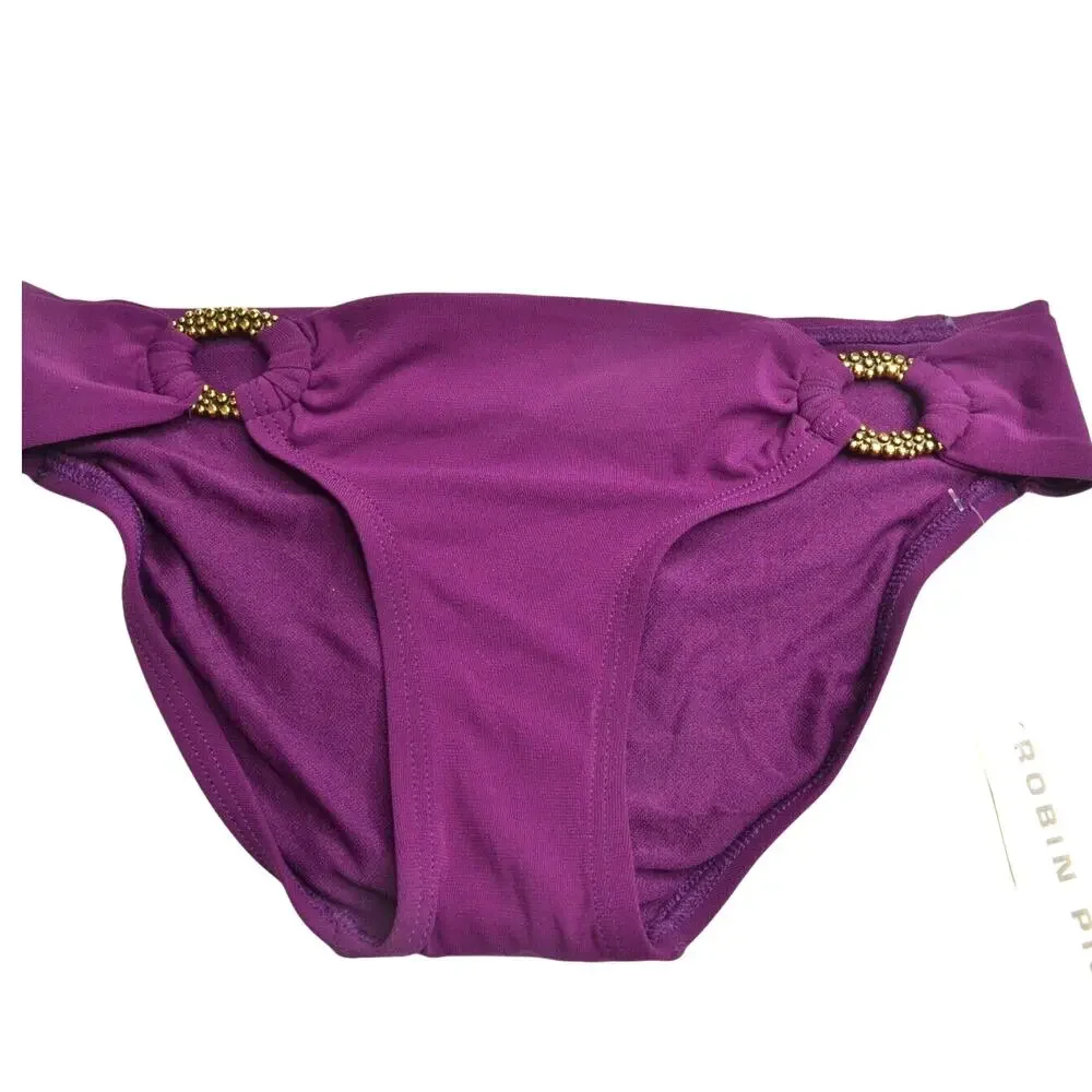 ROBIN PICCONE Plum Purple Bikini Bottoms w/ Gold O-Ring Hardware